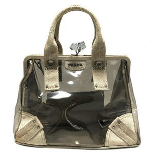 Prada Handbag Vinyl Bag Tote Smoky Beige Pouch Logo Holding
